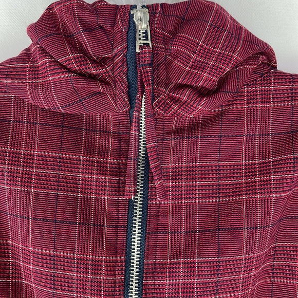 GO International Garnet Navy Cream Plaid Cowl Neck Exposed Zipper Belted Dress - Picture 9 of 9